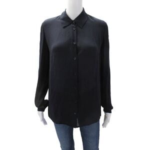 Cabe Womens Silk Collar Long Sleeve Button Down Shirt Midnight Blue Size 2